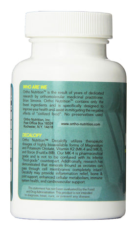 Ortho Nutrition Decalcify étiquette montrant la composition