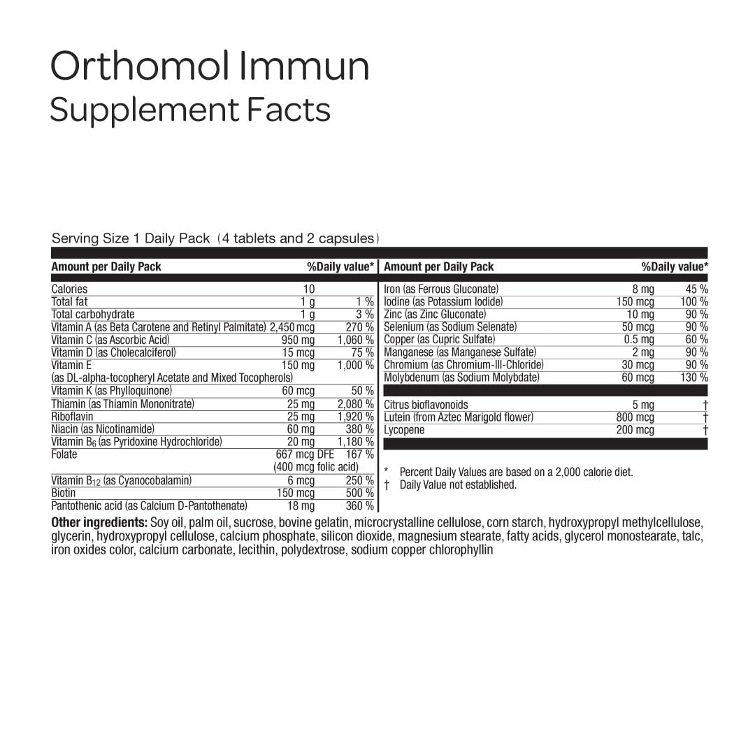 Orthomol complément alimentaire, capsules et tablettes en présentation