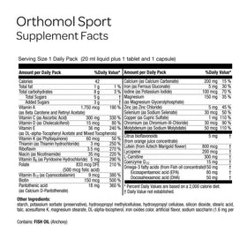 Orthomol Sport complément alimentaire, étiquette avec ingrédients