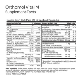 Orthomol Vital M détails des ingrédients sur l'emballage
