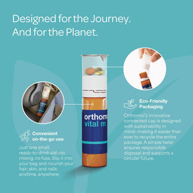 Orthomol Vital M, vue de l'emballage avec les capsules et le liquide