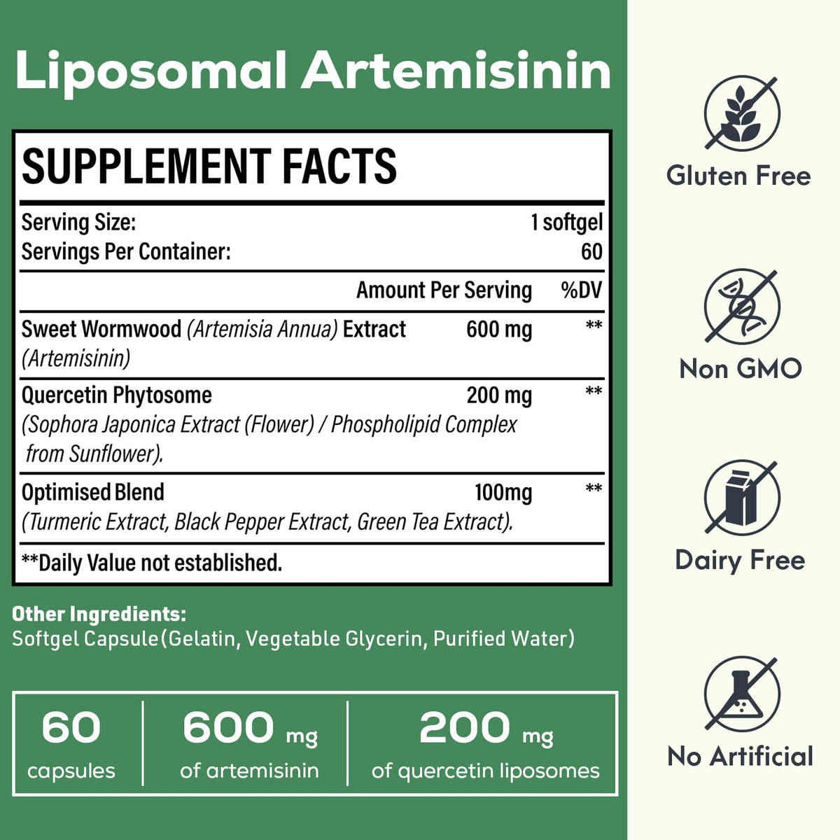 Osasuna Liposomal Artémisinine 600 mg vue arrière de l'emballage