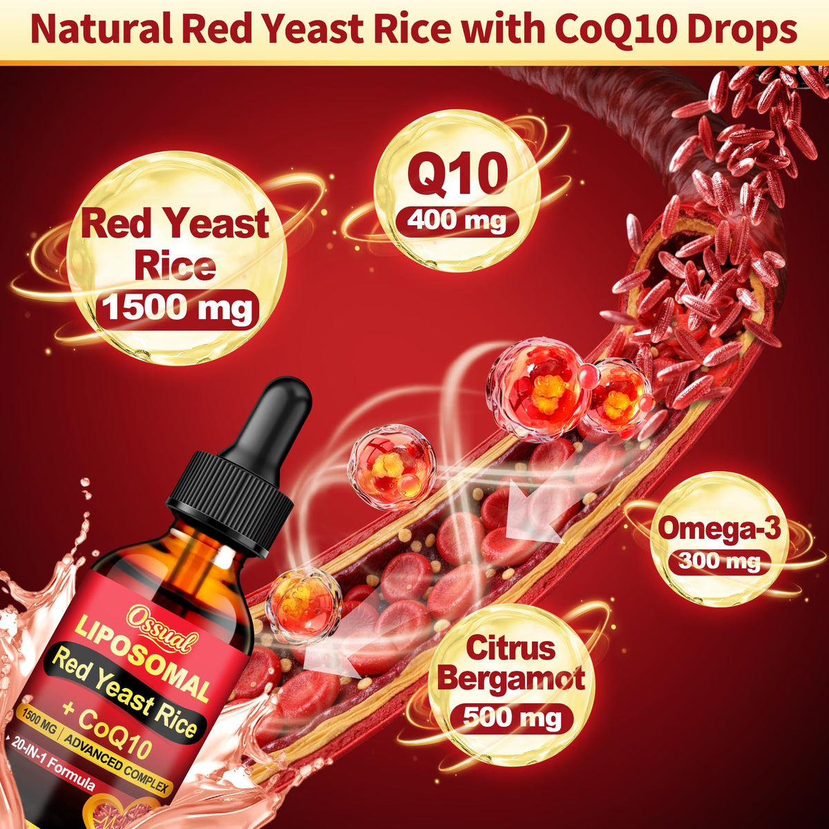Ossual Riz Rouge 1500mg avec CoQ10 flacon avec étiquette