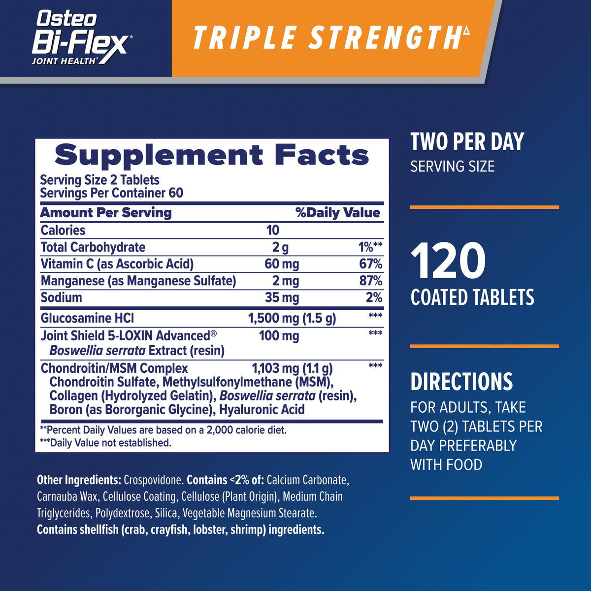 Osteo Bi-Flex Triple Strength emballage avec informations nutritionnelles