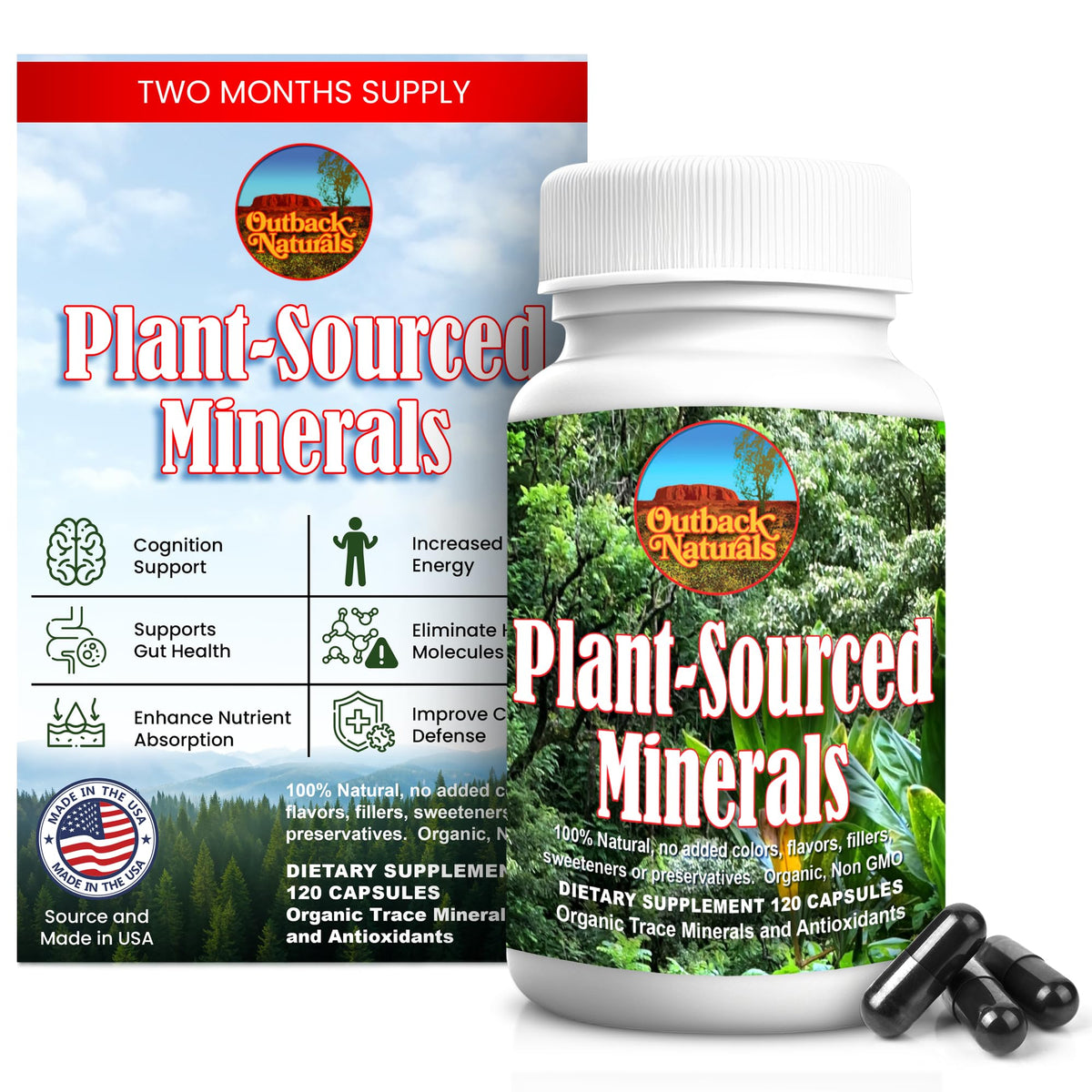 Outback Naturals Mélange Minéral Humique et Fulvique 120 capsules en vue de face