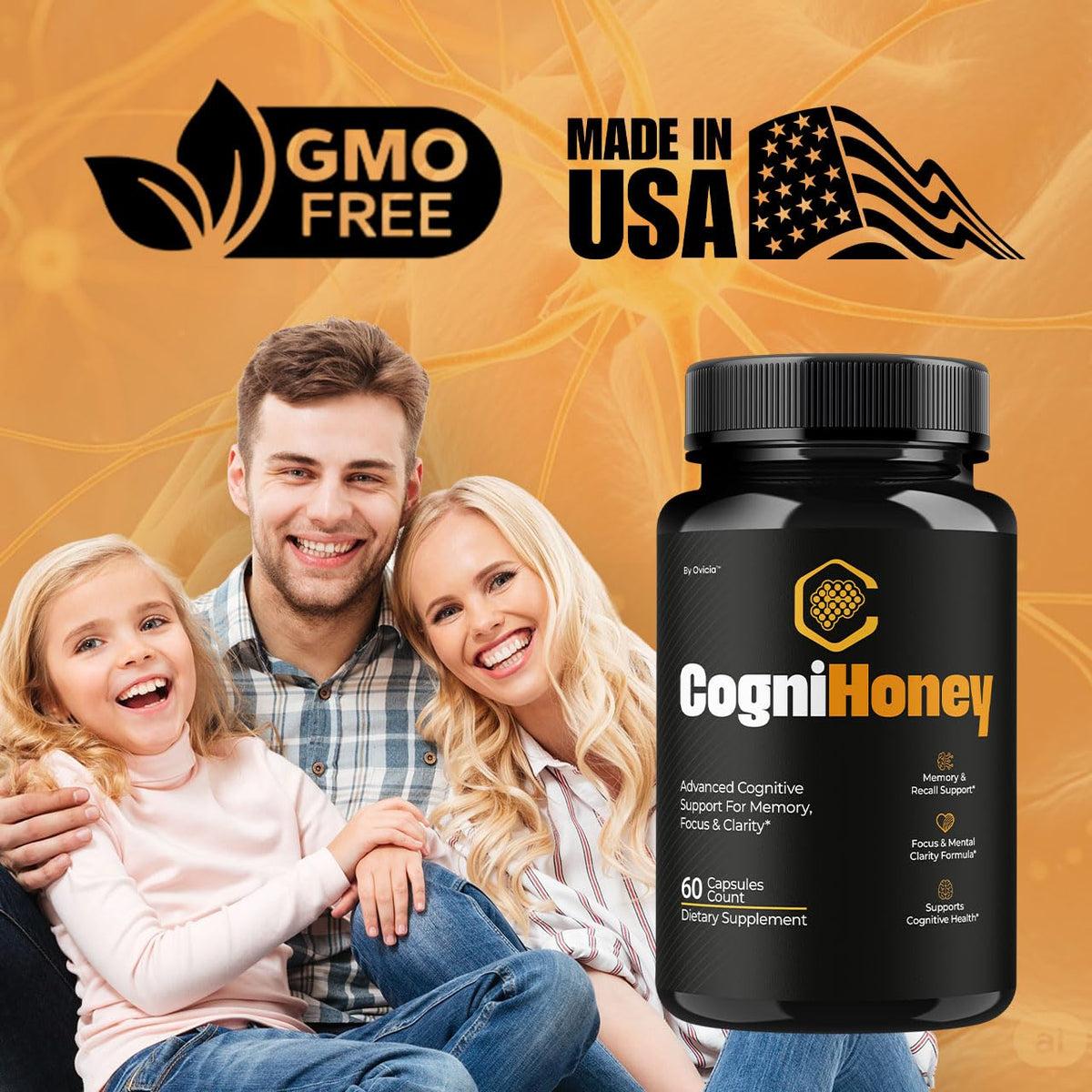 OVICIA CogniHoney Capsules avec un verre d'eau