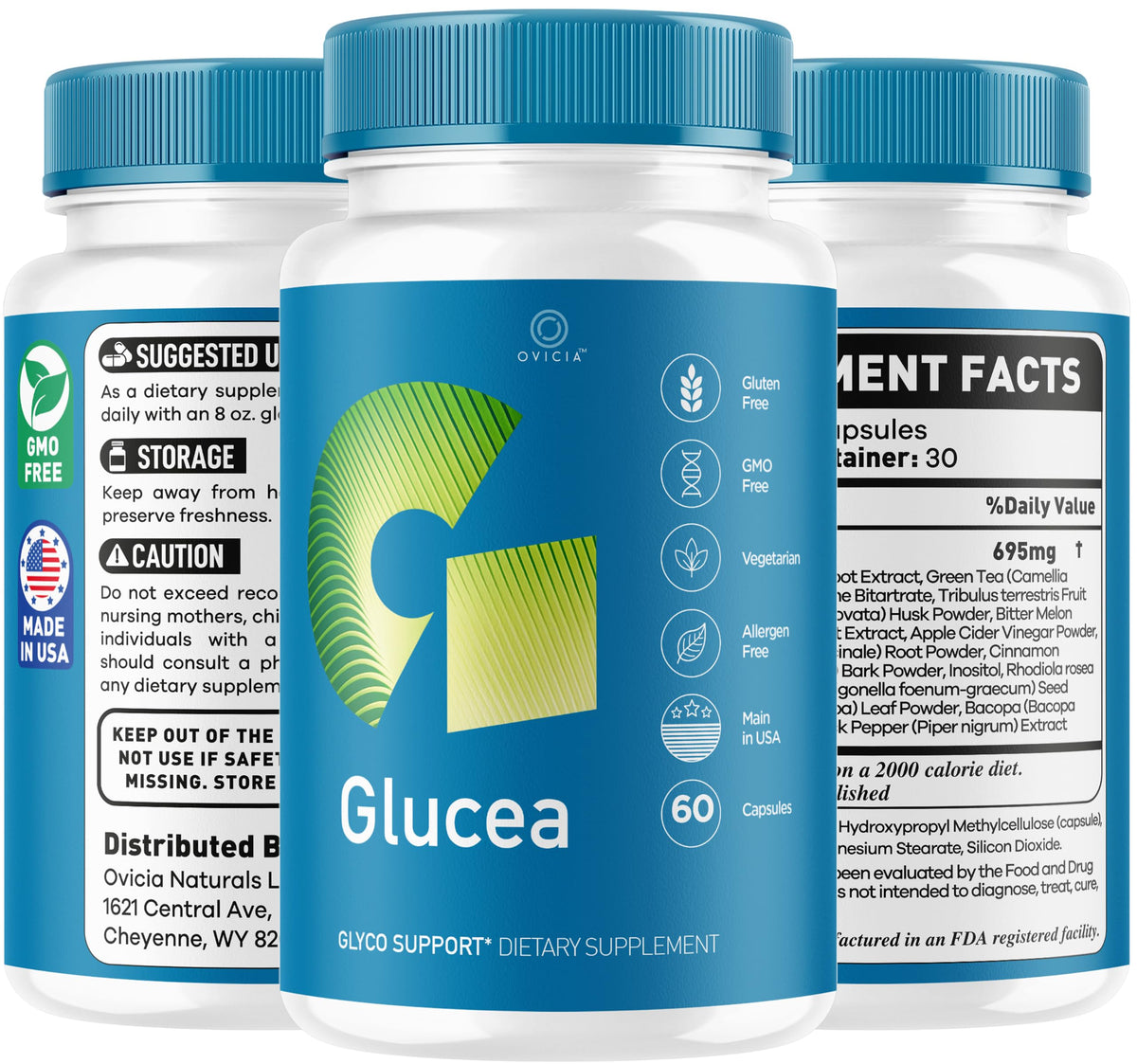 OVICIA Glucea Capsules 60 Capsules avec un verre d'eau