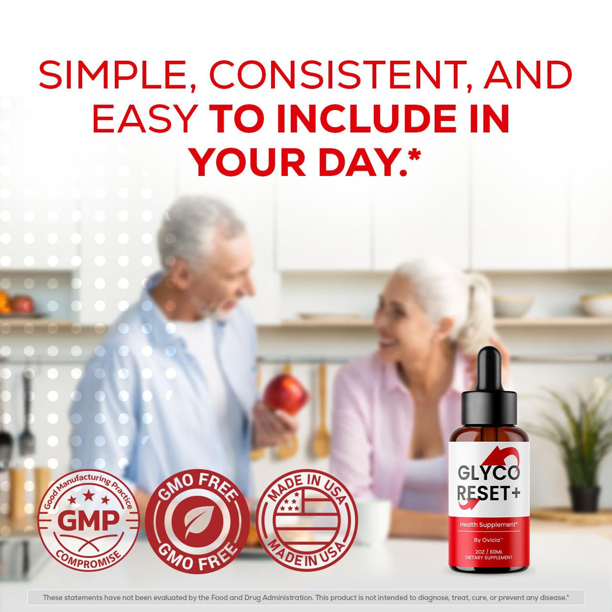 OVICIA Glyco Reset Drops sur une table avec fruits