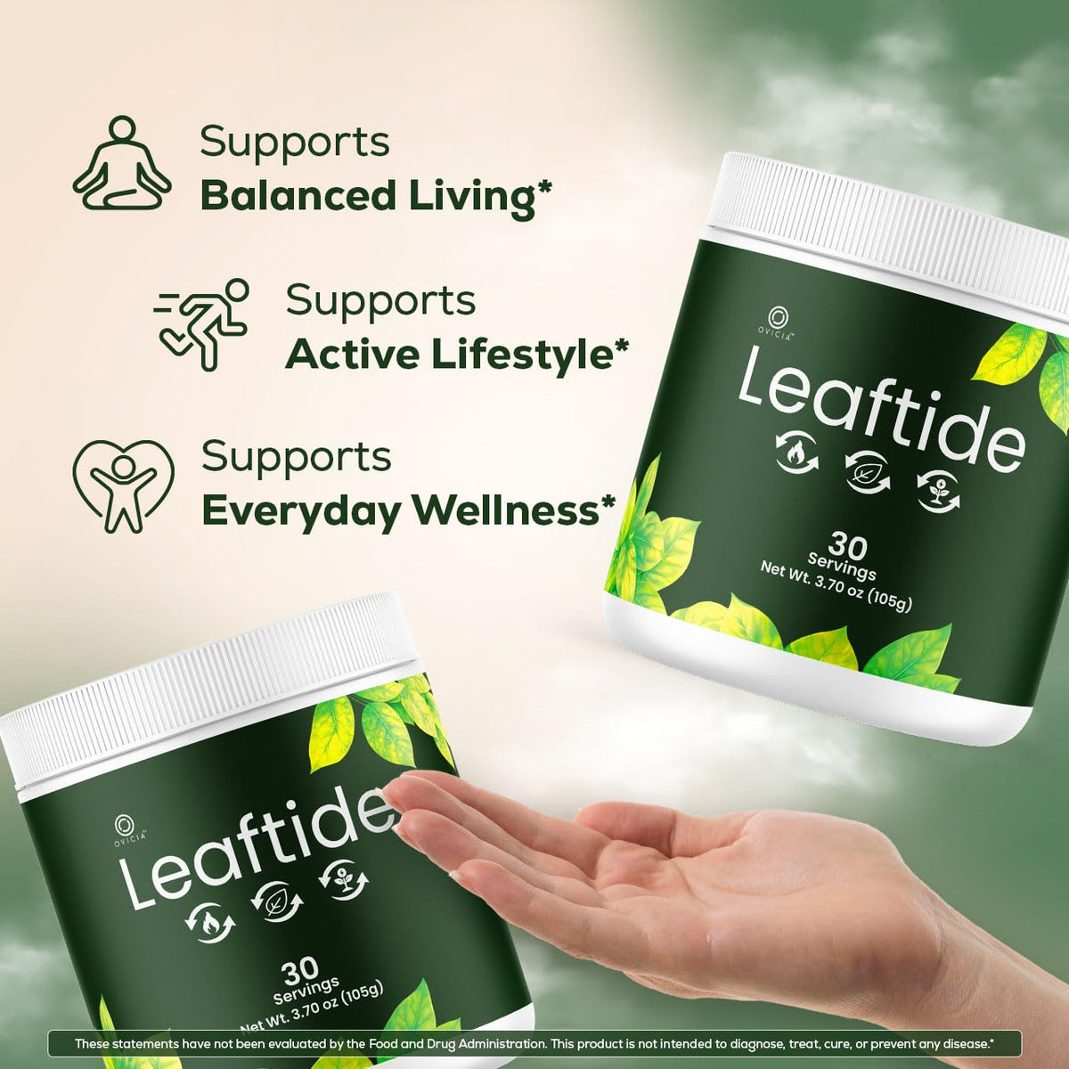 OVICIA Leaftide Powder 180g en utilisation dans un verre