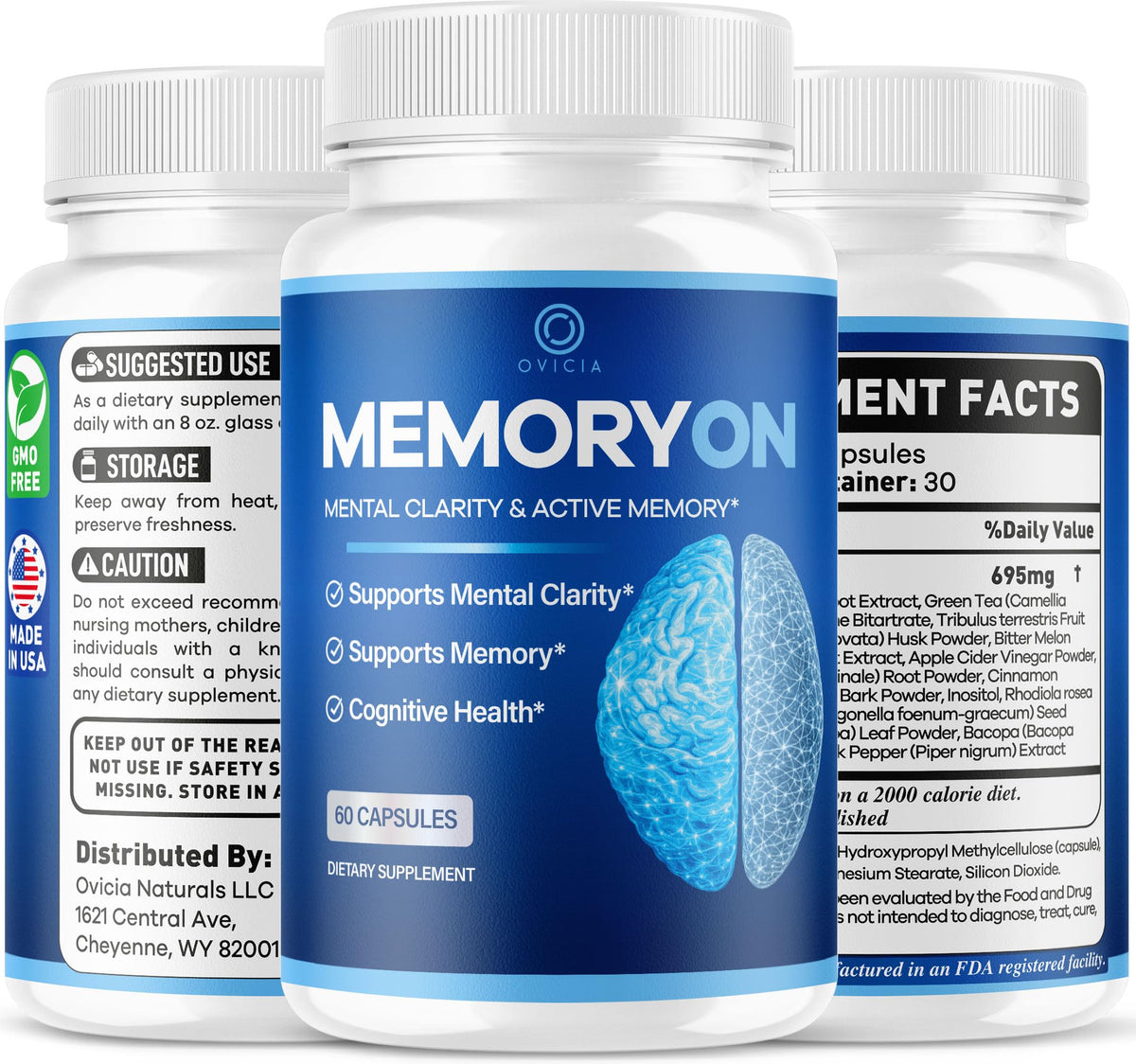 OVICIA MemoryOn Capsules 60 capsules à côté d'un livre