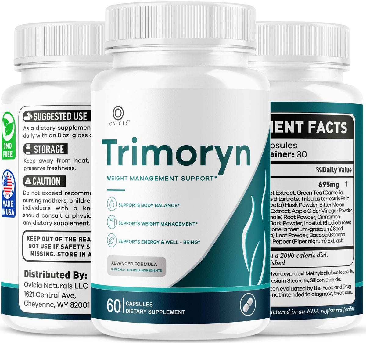 OVICIA Trimoryn Capsules 180 Capsules en gros plan sur le flacon