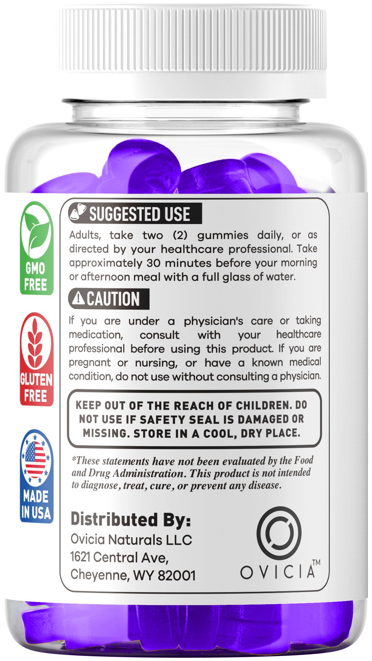 OVICIA Ultra TRT Gummies étiquette avec informations nutritionnelles