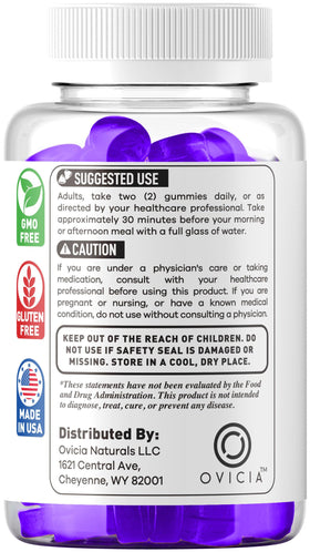 OVICIA Ultra TRT Gummies étiquette avec informations nutritionnelles