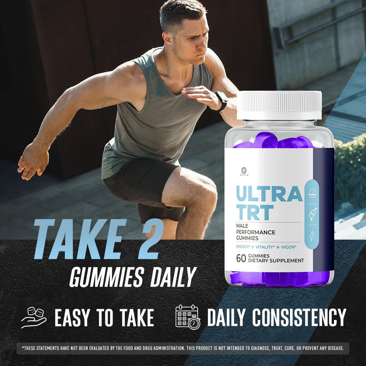 OVICIA Ultra TRT Gummies présentation avec arrière-plan naturel