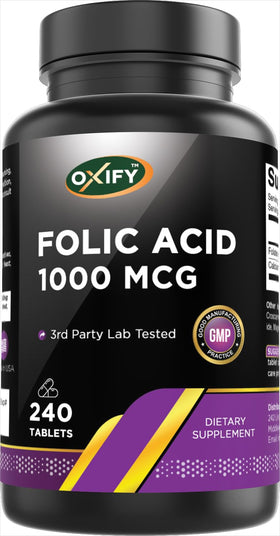 Oxify Acide Folique 1000 mcg 240 comprimés vue de face