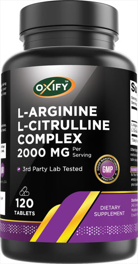 Oxify Complexe L-Arginine L-Citrulline 2000 mg 120 Tablettes vue avant