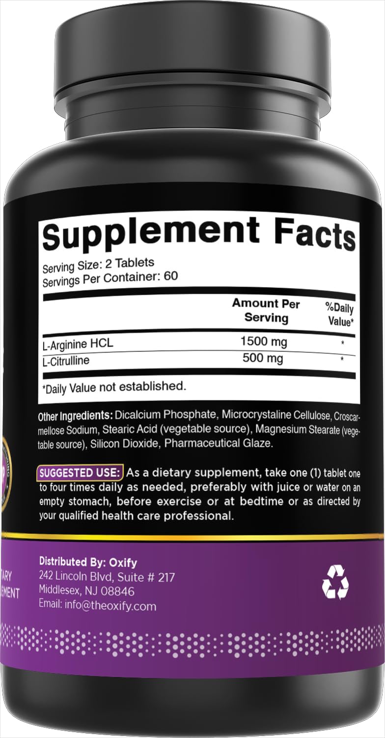 Oxify Complexe L-Arginine L-Citrulline avec un verre d'eau