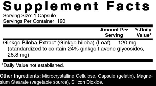 Oxify Ginkgo Biloba 120 mg capsules sur fond blanc