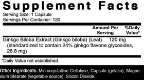 Oxify Ginkgo Biloba 120 mg capsules sur fond blanc