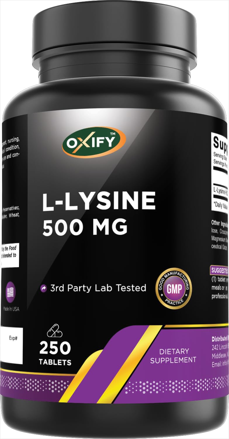 Oxify L-Lysine 500 mg bouteille de 250 comprimés vue avant