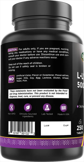 Oxify L-Lysine 500 mg comprimés et bouteille sur table