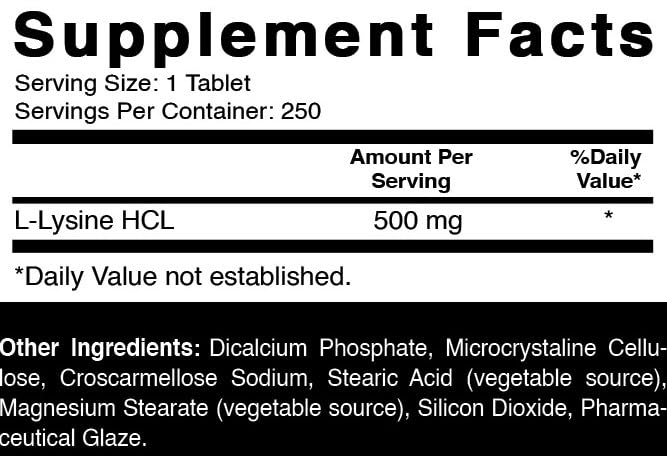 Oxify L-Lysine 500 mg comprimés sur fond blanc