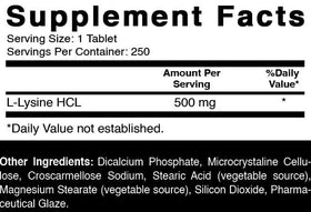 Oxify L-Lysine 500 mg comprimés sur fond blanc