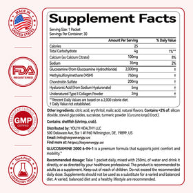 OxyEnergy Glucosamine Chondroïtine MSM 2000 mg sachets avec mélangeur dans un verre d'eau