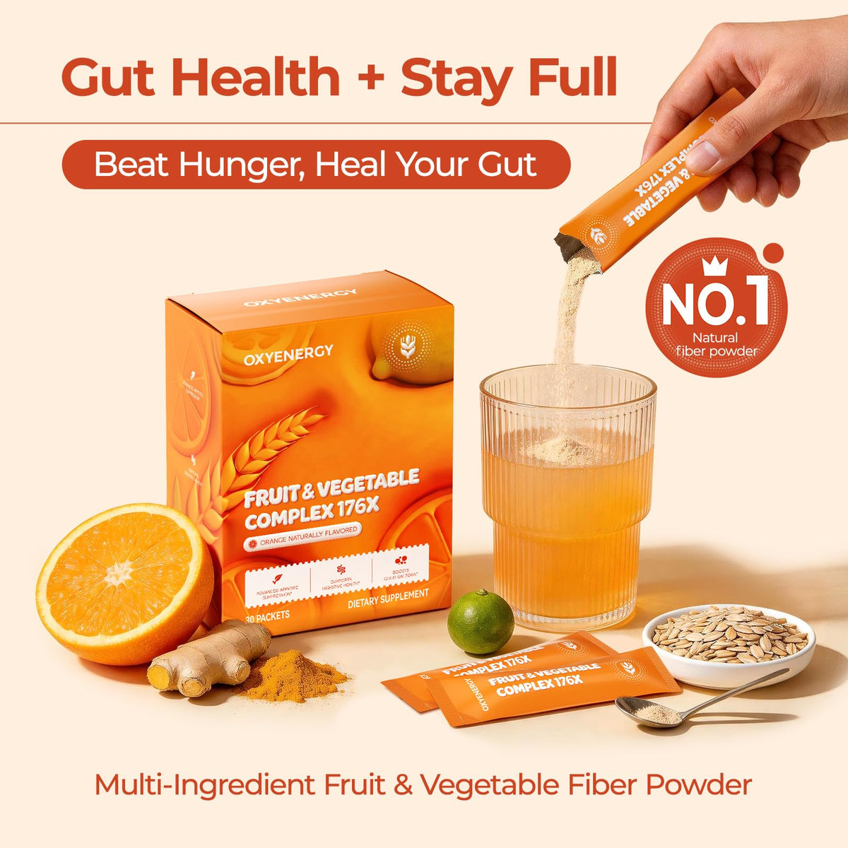 OxyEnergy Poudre de Fibres sachet individuel ouvert