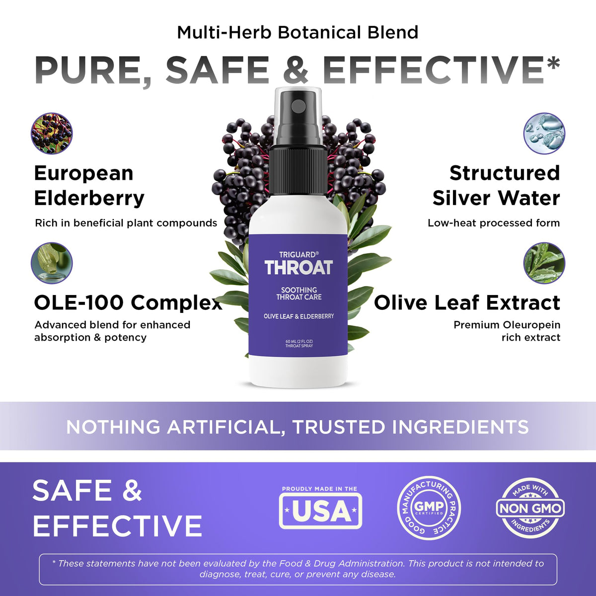 Oxygen Nutrition TriGuard Spray pour la Gorge 2 oz packaging