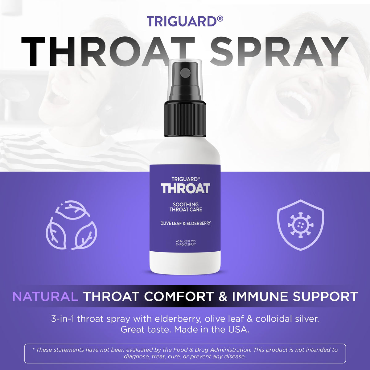 Oxygen Nutrition TriGuard Spray pour la Gorge 2 oz vue latérale