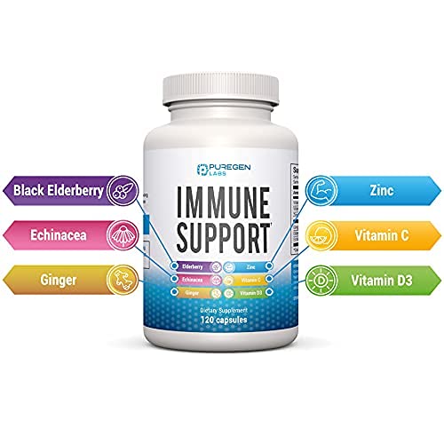 P Puregen Labs Complément Alimentaire 120 Capsules Échinacée Sureau sur une table