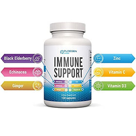 P Puregen Labs Complément Alimentaire 120 Capsules Échinacée Sureau sur une table