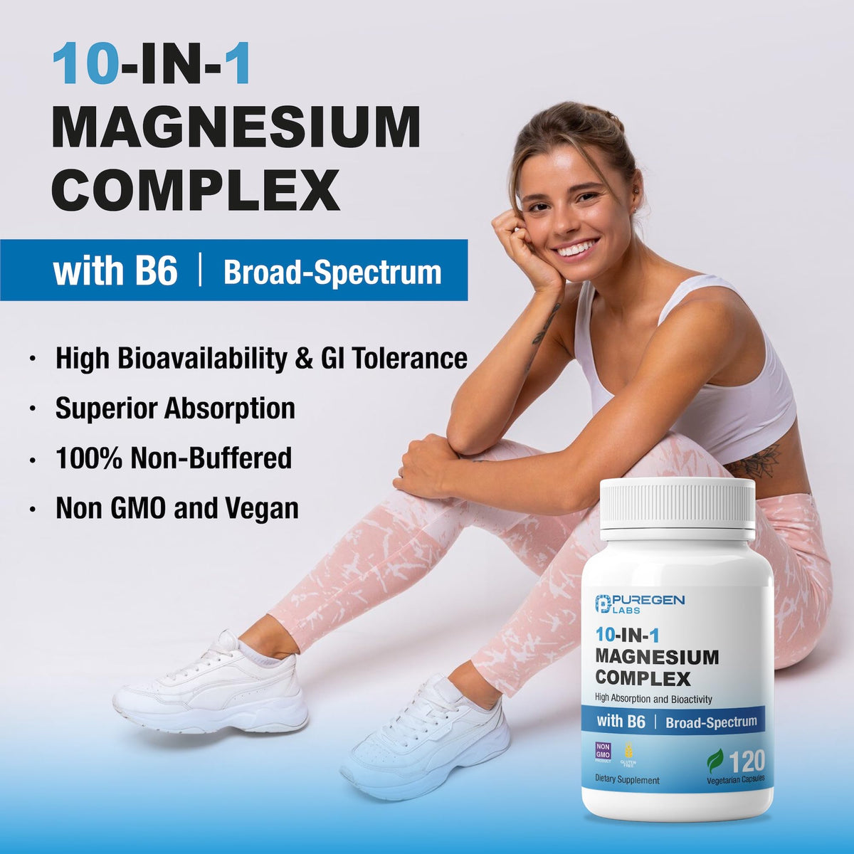 P Puregen Labs Complexe de Magnésium 10 en 1 500mg côté
