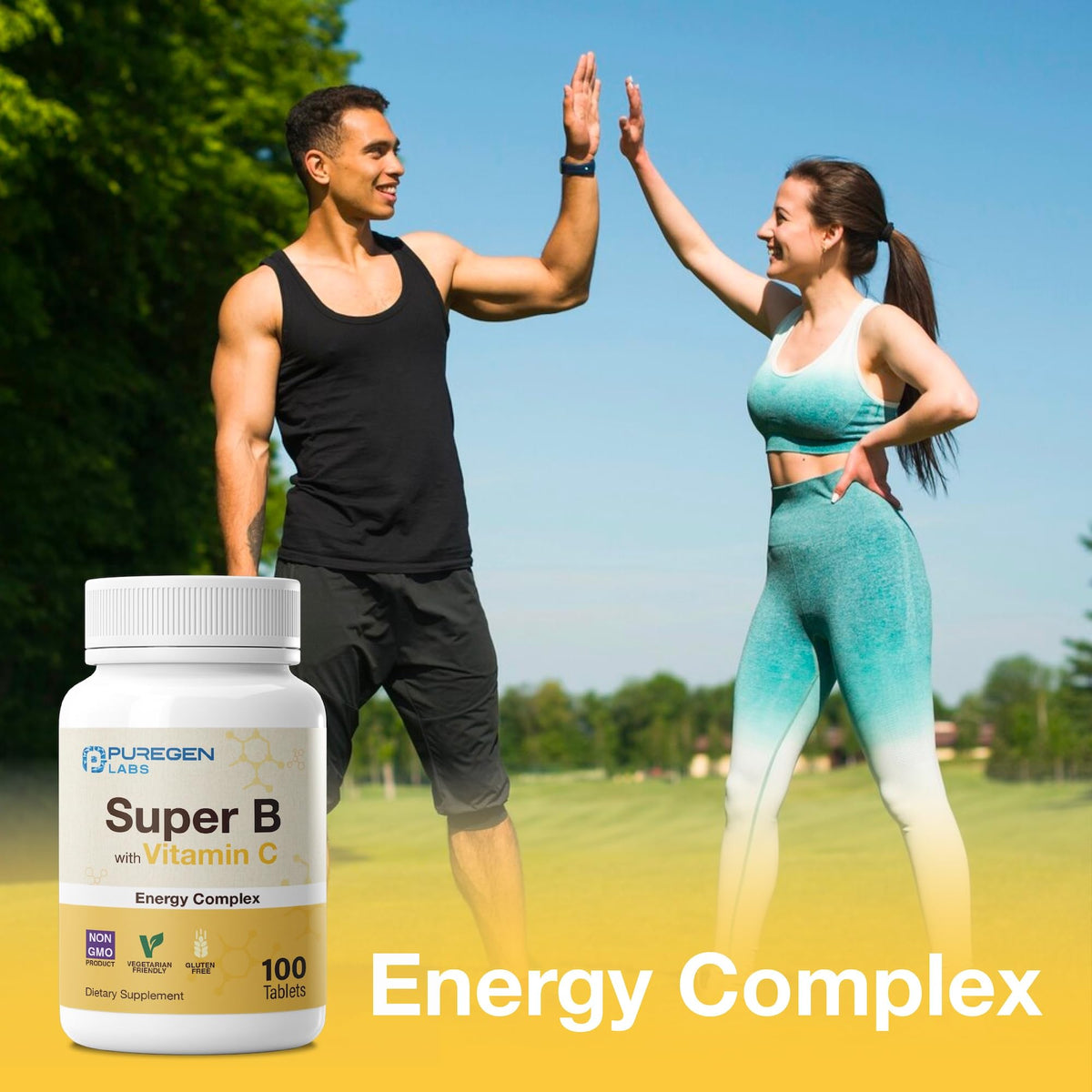 P Puregen Labs Complexe Énergétique Super B avec Vitamine C, présentation