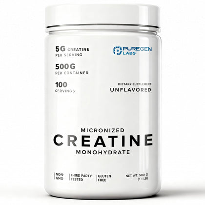 P Puregen Labs créatine monohydrate micronisée 500g vue de face