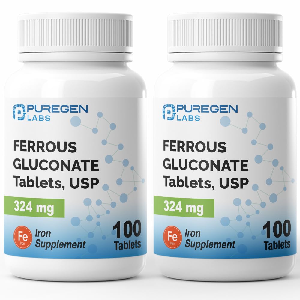 P Puregen Labs Ferrous Gluconate 324 mg comprimés avant