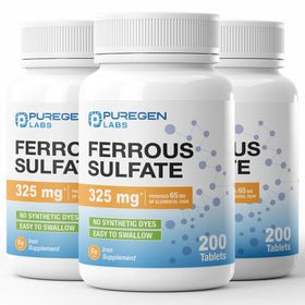 P Puregen Labs Ferrous Sulfate 325 mg comprimés de fer, emballage avant