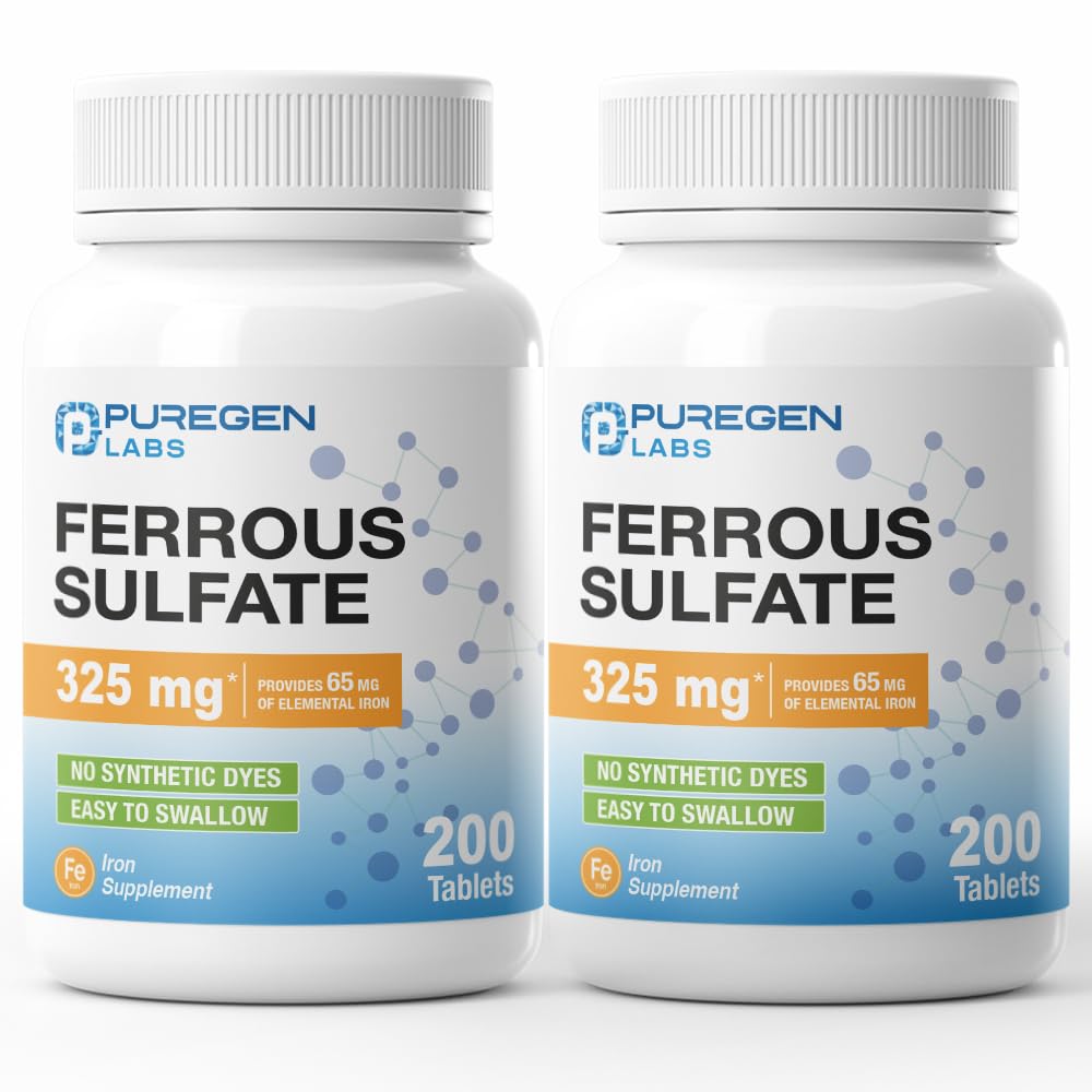 P Puregen Labs Ferrous Sulfate 65mg comprimés dans l'emballage