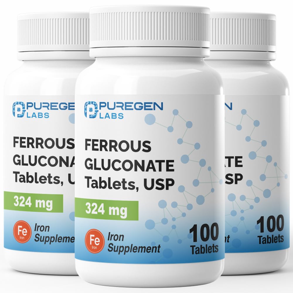 P Puregen Labs Gluconate Ferreux 324 mg comprimés, vue avant