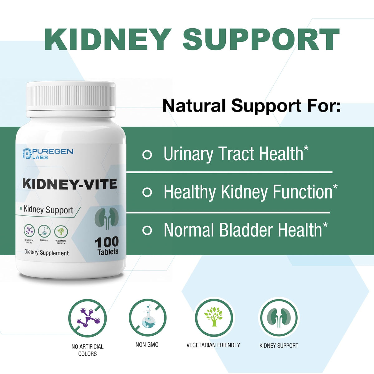P Puregen Labs Kidney-Vite informations nutritionnelles arrière du produit