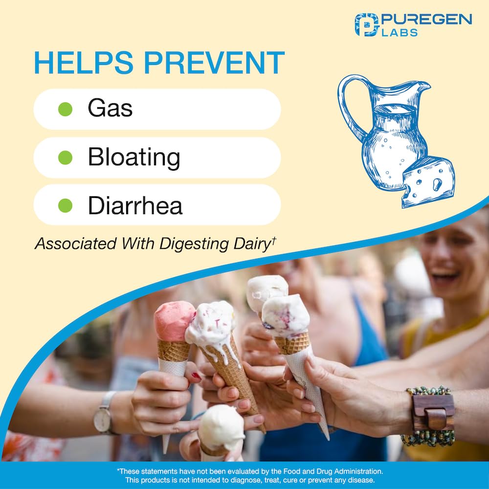 P Puregen Labs Lactase Enzyme 3000 FCC 270 comprimés côté