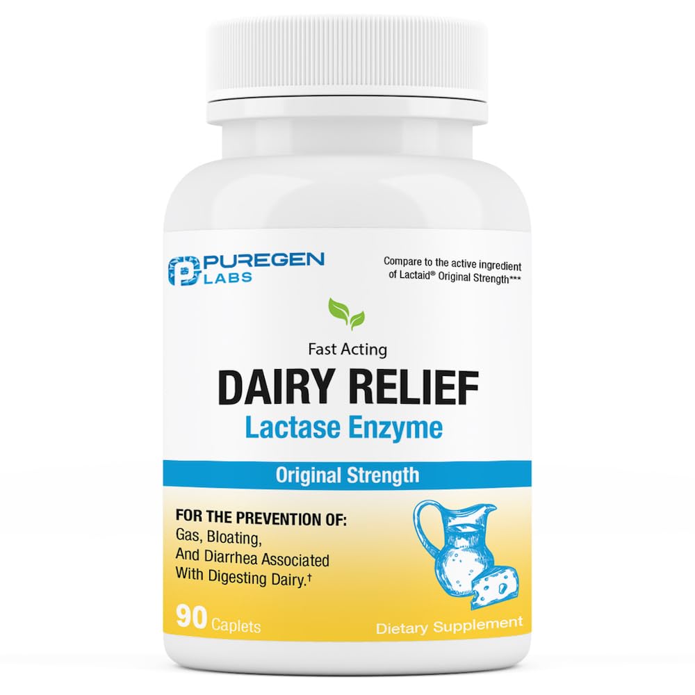 P Puregen Labs Lactase Enzyme 3000 FCC 90 comprimés, vue de face