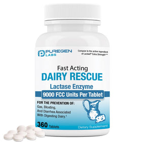 P Puregen Labs Lactase Enzyme 9000 FCC 360 comprimés, vue de face