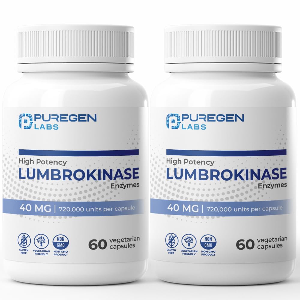 P Puregen Labs Lumbrokinase 40mg capsules front view