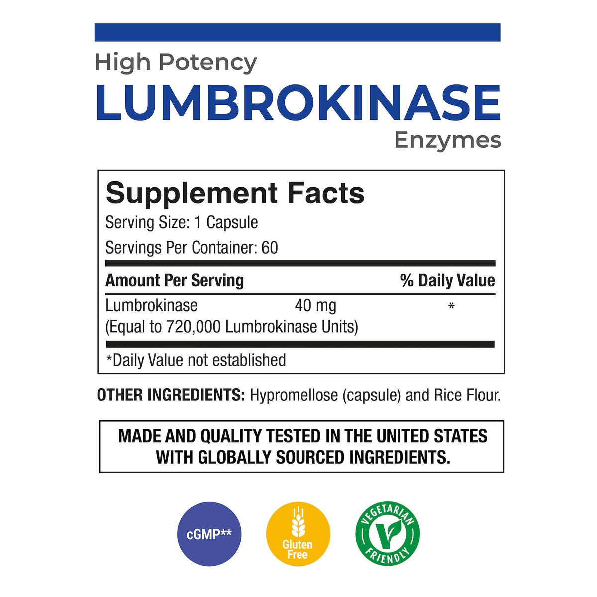 P Puregen Labs Lumbrokinase 40mg capsules side view