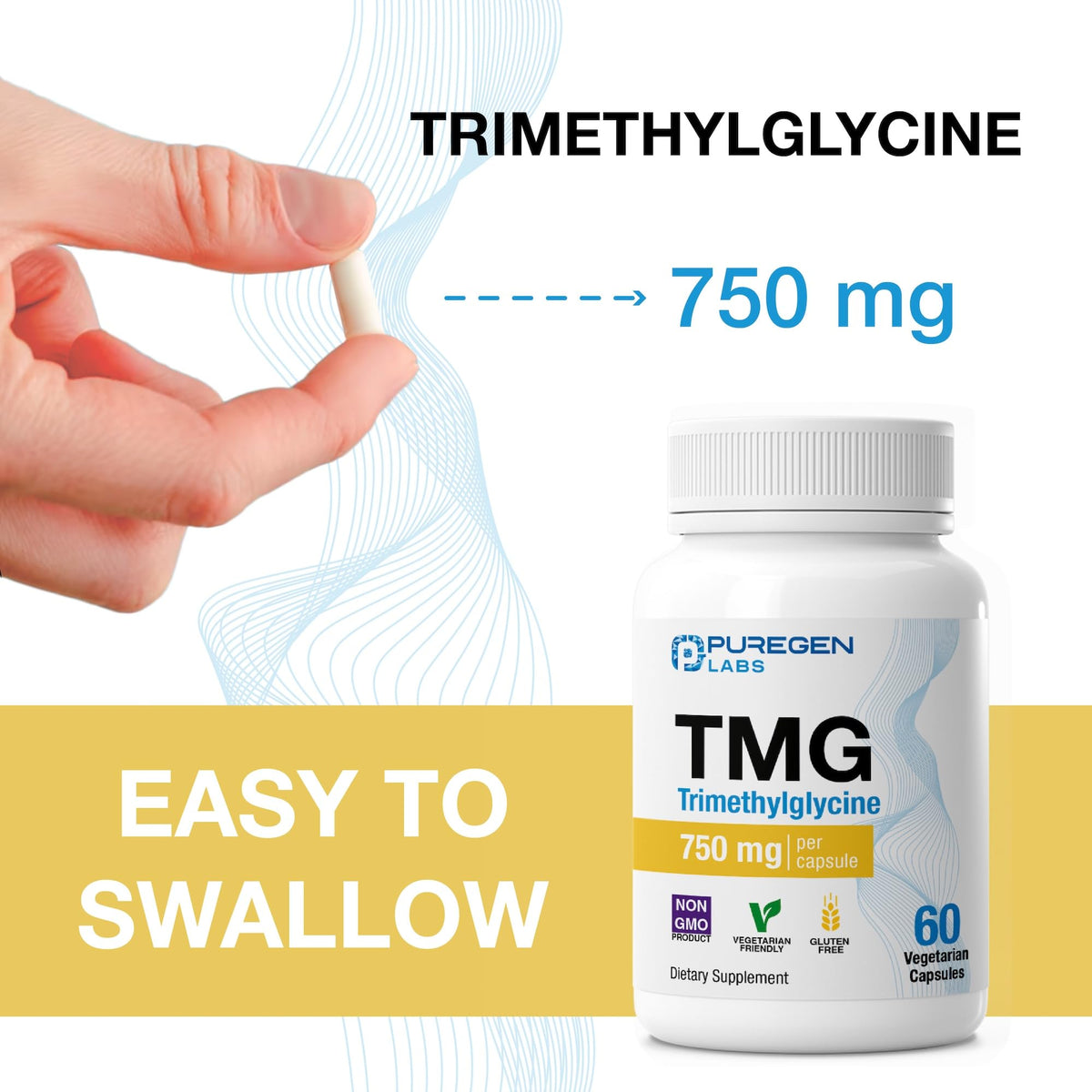 P Puregen Labs TMG 750 mg en présentation lifestyle sur une table