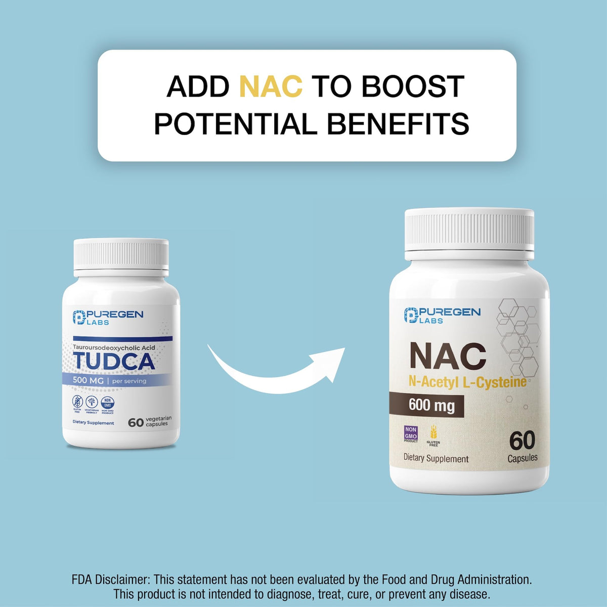 P Puregen Labs TUDCA 500mg capsules avec accessoires de santé