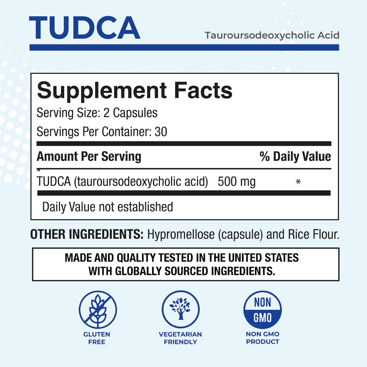 P Puregen Labs TUDCA 500mg capsules végétales, vue de dos