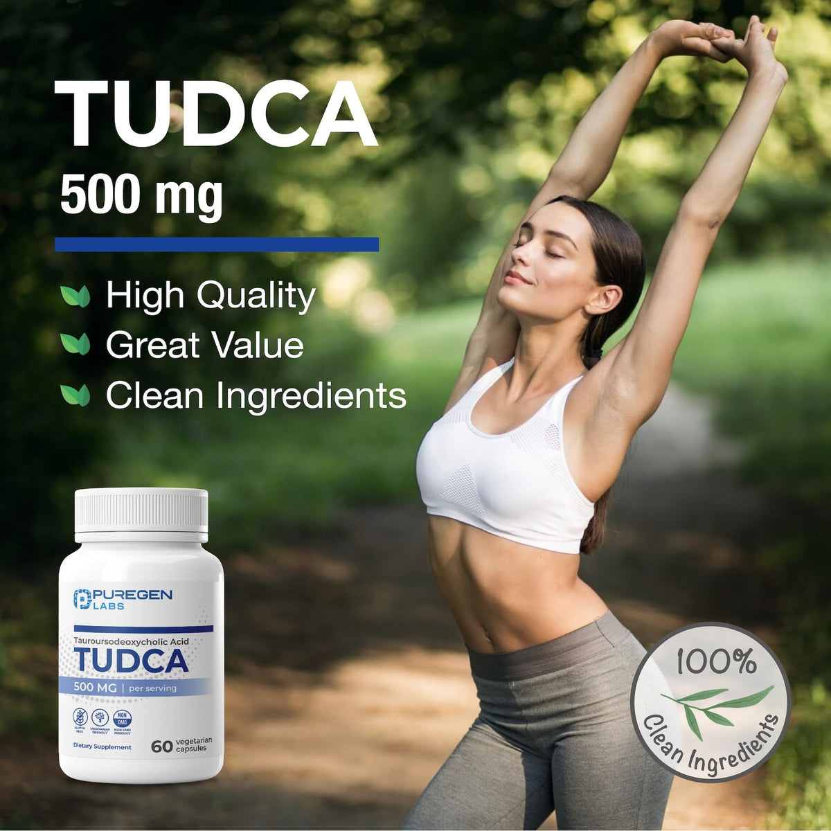 P Puregen Labs TUDCA 500mg vue de côté de l'emballage
